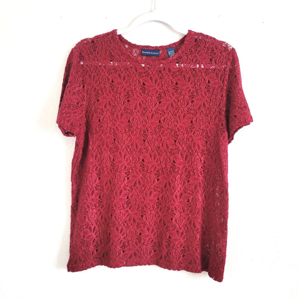 Vintage Karen Scott Women’s  Red Lace  Top Blouse Size M EUC
